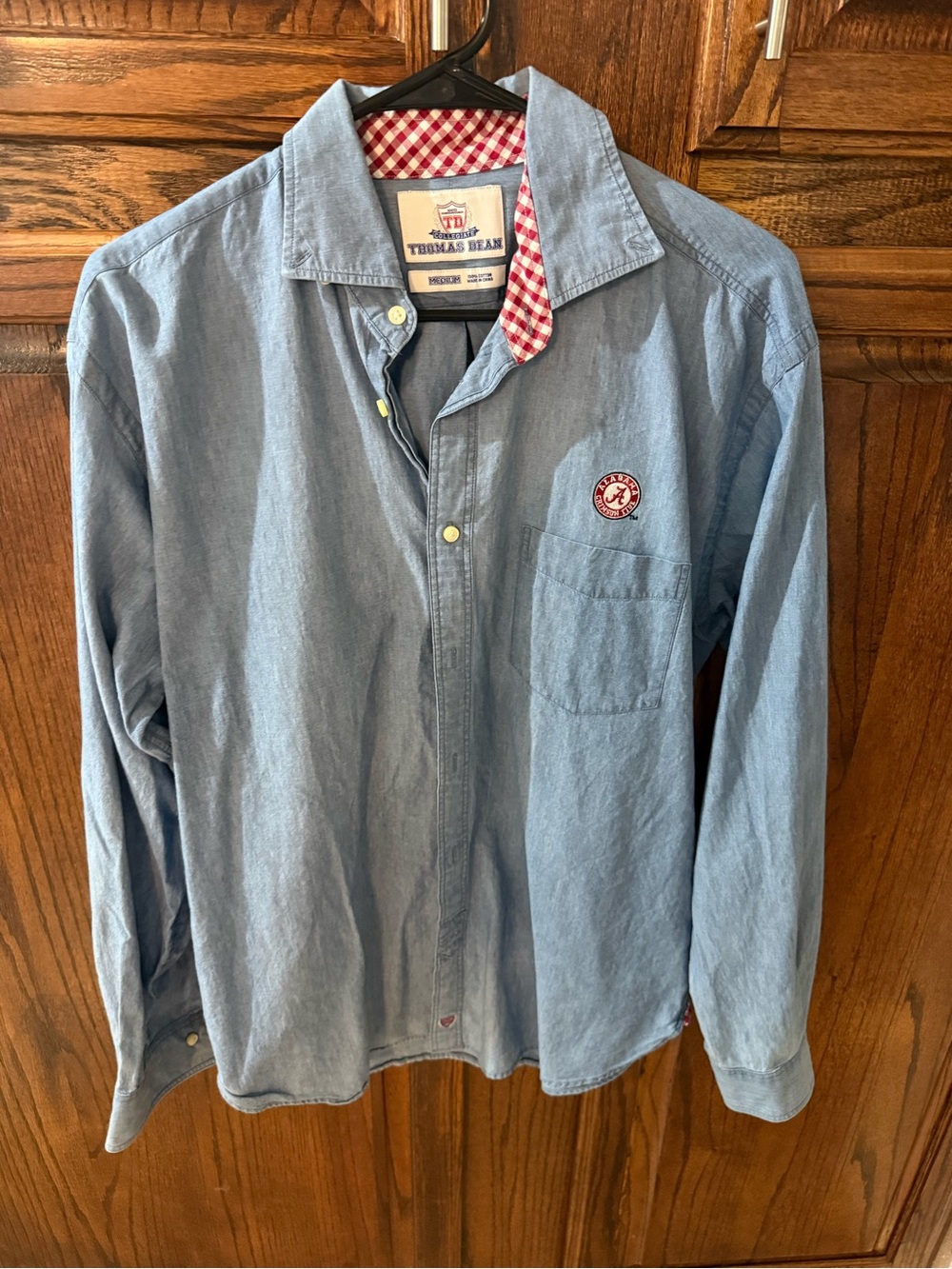Alabama Crimson Tide Thomas Dean Denim Button-Down Shirt with Red Gingham Trim